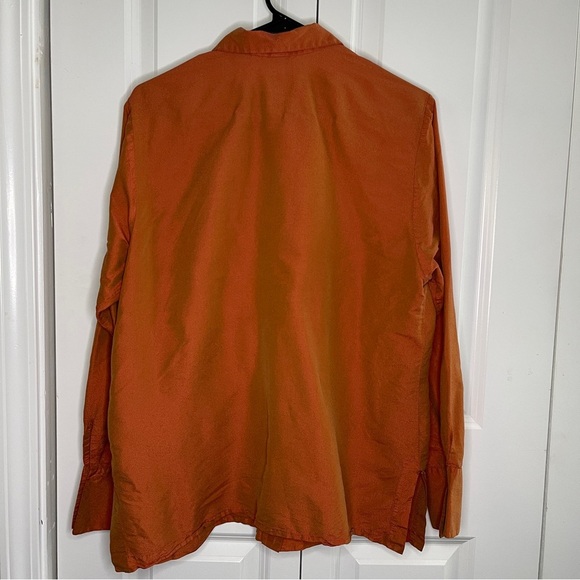 Vintage Linda Allard Ellen Tracy 100% Silk Size 12 Petite Blouse Orange Button - Picture 2 of 8